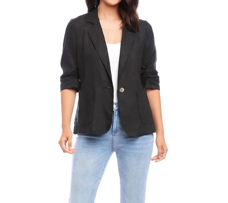 Affordable fashion that looks high-end   Ruched Sleeve Jacket In Black