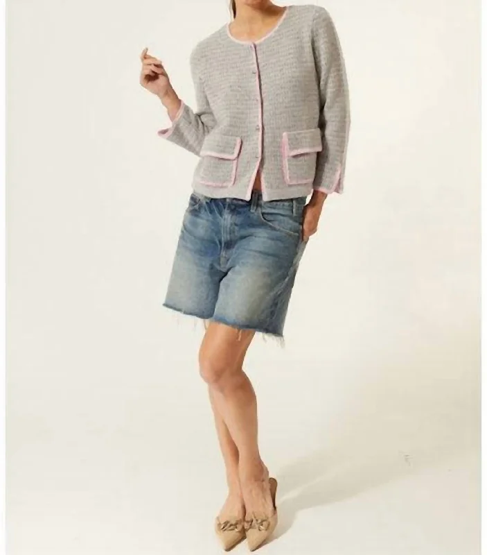 Elegant and comfortable women’s fashion wear   Tweed Jacket With Crochet Trim In Navy Combo
