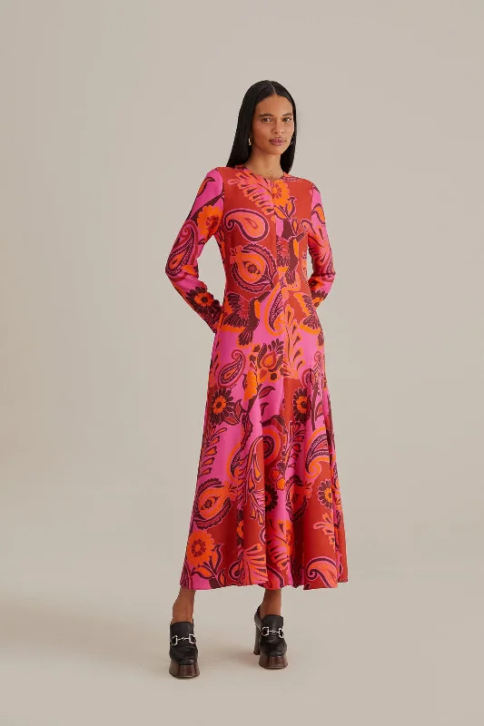 Pink Bold Floral Long Sleeve Maxi Dress