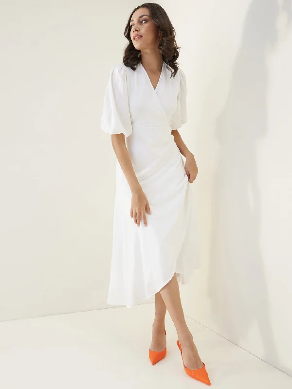 White Wrap Ruffle Maxi Dress