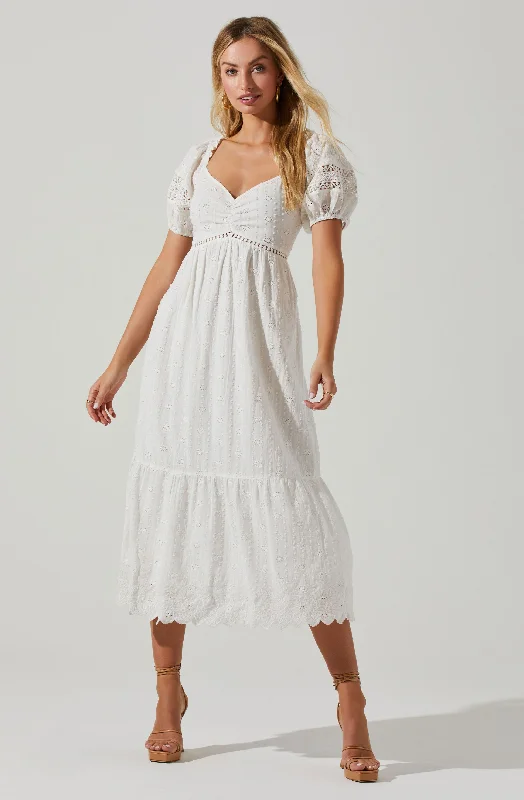 Itzel Eyelet Puff Sleeve Midi Dress