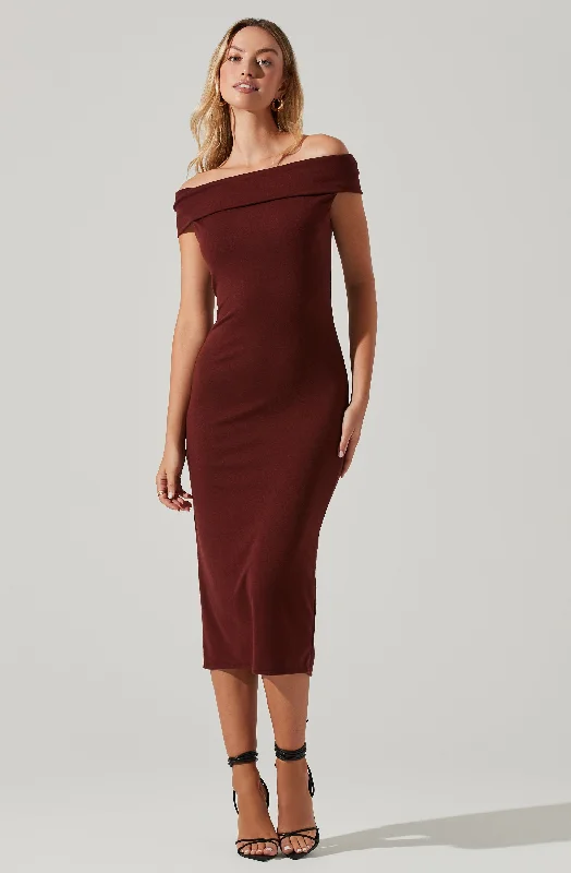 Off Shoulder Long Bodycon Midi Dress