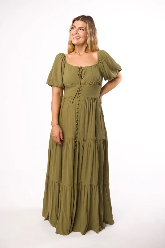 Genevieve Tiered Maxi Dress in Olive