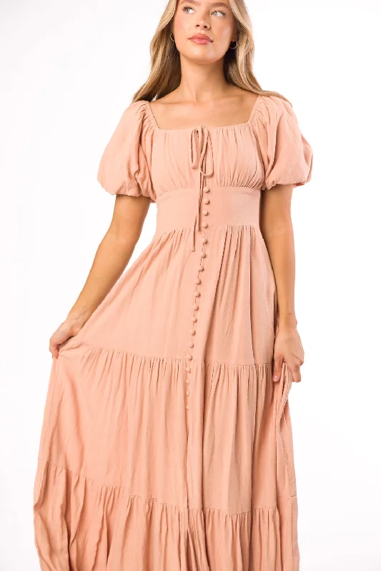 Genevieve Tiered Maxi Dress in Peach Clay