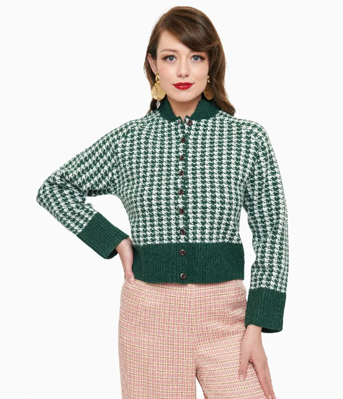 1950s Green & White Houndstooth Hattie Cardigan