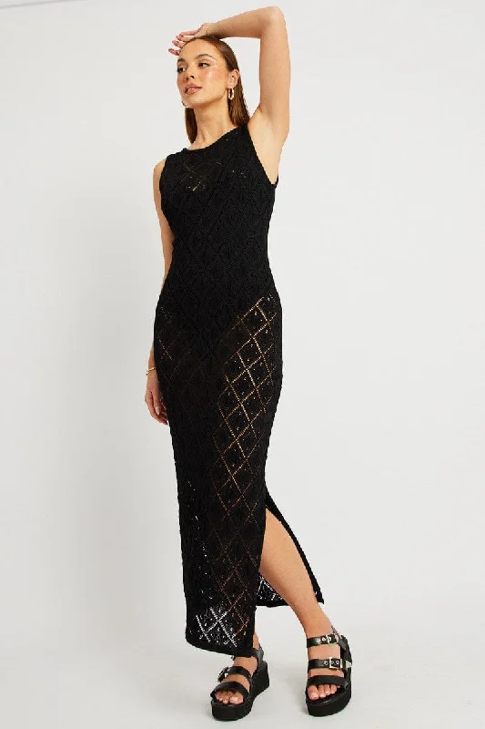 Black Knit Dress Sleeveless Maxi