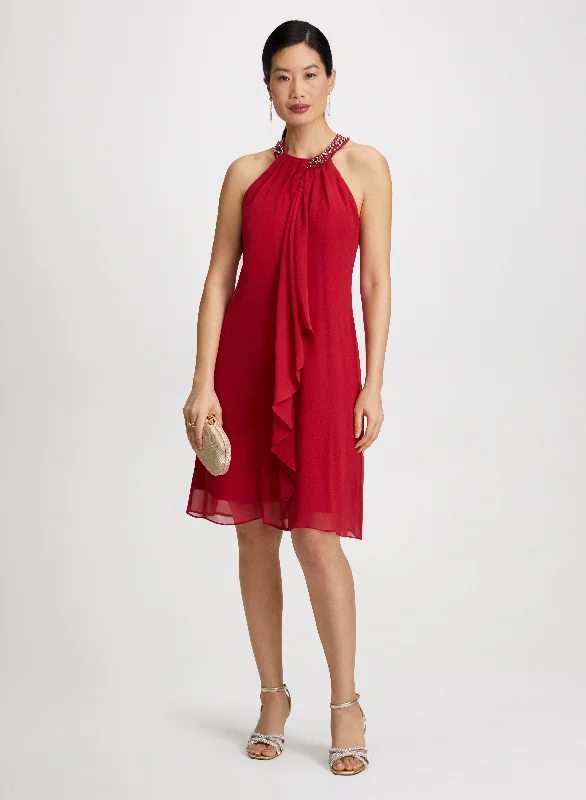 Cascading Ruffle Bead Neck Dress