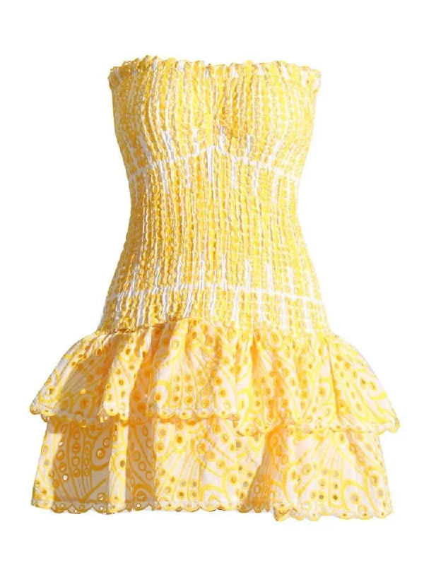 Cora Strapless Print Mini Dress - Yellow