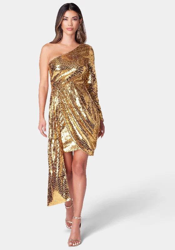 One Shoulder Sequin Sash Dress