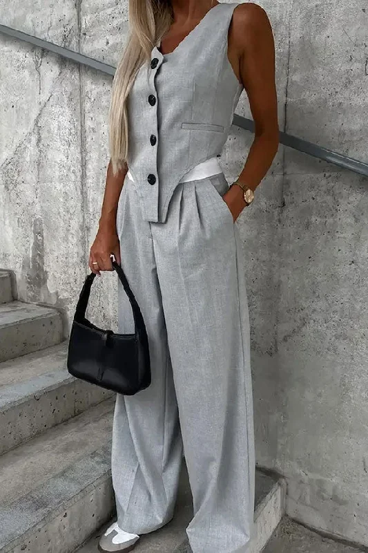 Patchwork Sleeveless Commuting Irregular Pant Suit