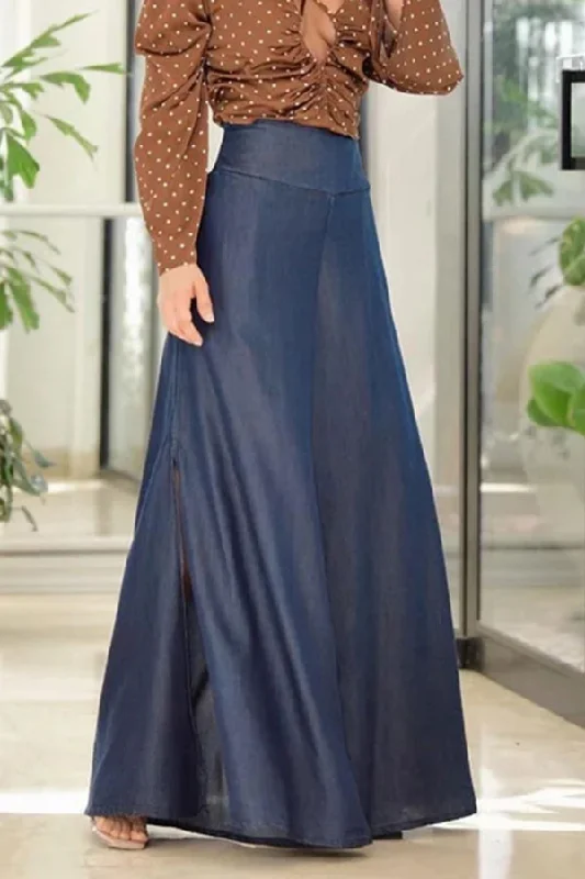 Solid Color Versatile A-Line Side Slit Skirt