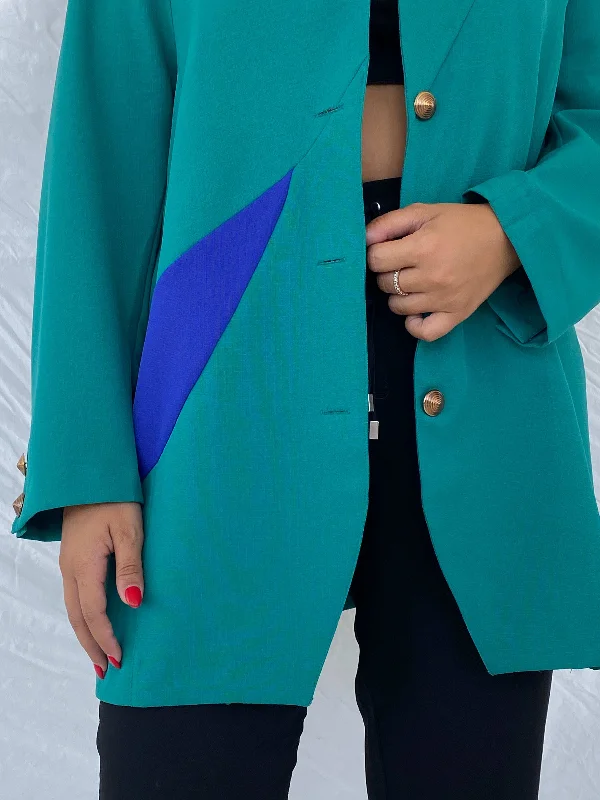 Statement Vintage 80s Sensia Green Gold-Buttoned Blazer - 2XL