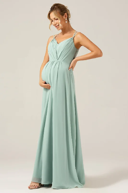 A-Line Spaghetti Straps Backless Matcha Bridesmaid Dress