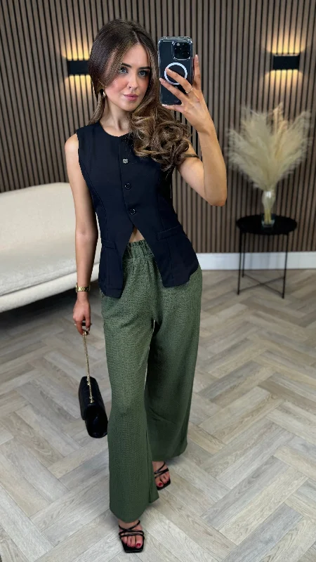 Anastasia Olive Textured Wide Leg Trousers