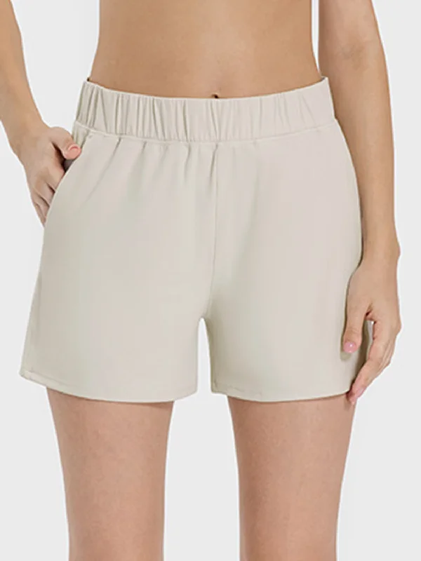 Hot Girl Elastic Waist Active Shorts With Pockets