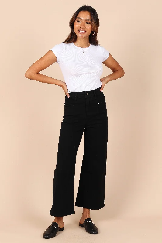 Georgette High Waisted Straight Leg Pants - Black