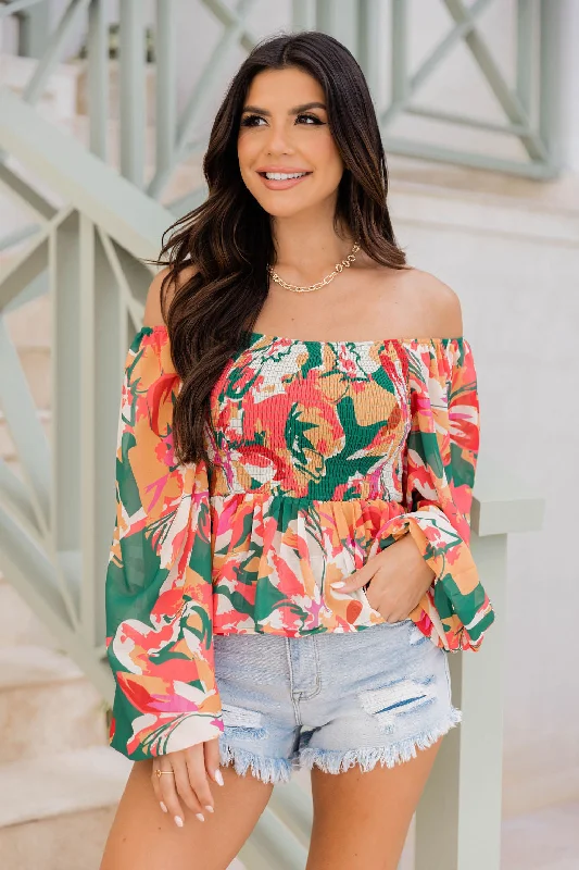 Take Me There Green Smocked Bust Floral Blouse FINAL SALE