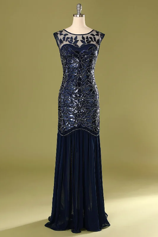 Navy 1920s Sequined Flapper Dress