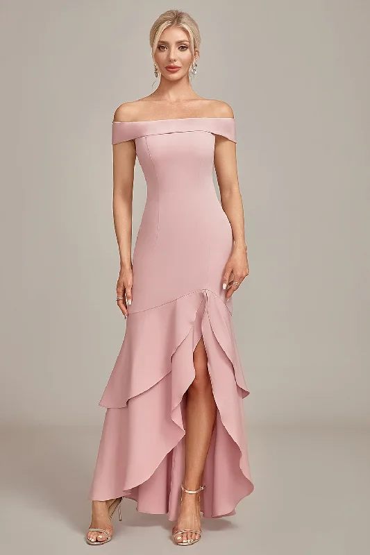 Pink Mermaid Asymmetrical Ruffled Mother of the Bride Dress