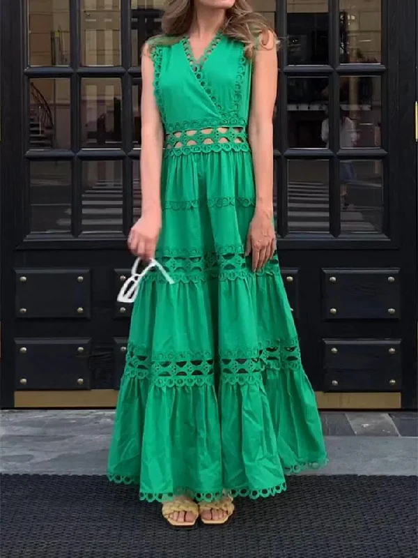 Express your style with fashionable women’s clothing   Women's Hollow Solid Color Casual Dress
