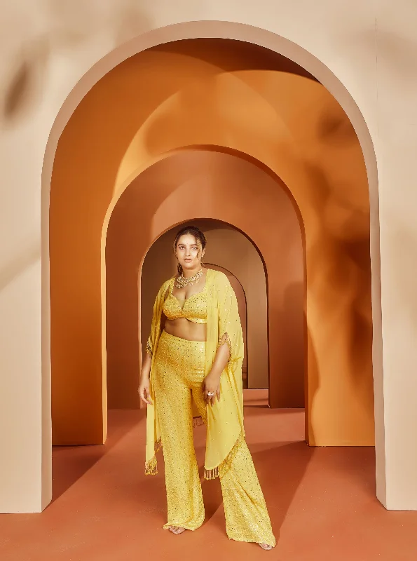 Chic and comfortable clothing for busy women   Jeevika Yellow Mirror Embroidery Coord Set