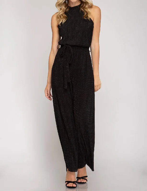 Lurex Halter Jumpsuit in Black