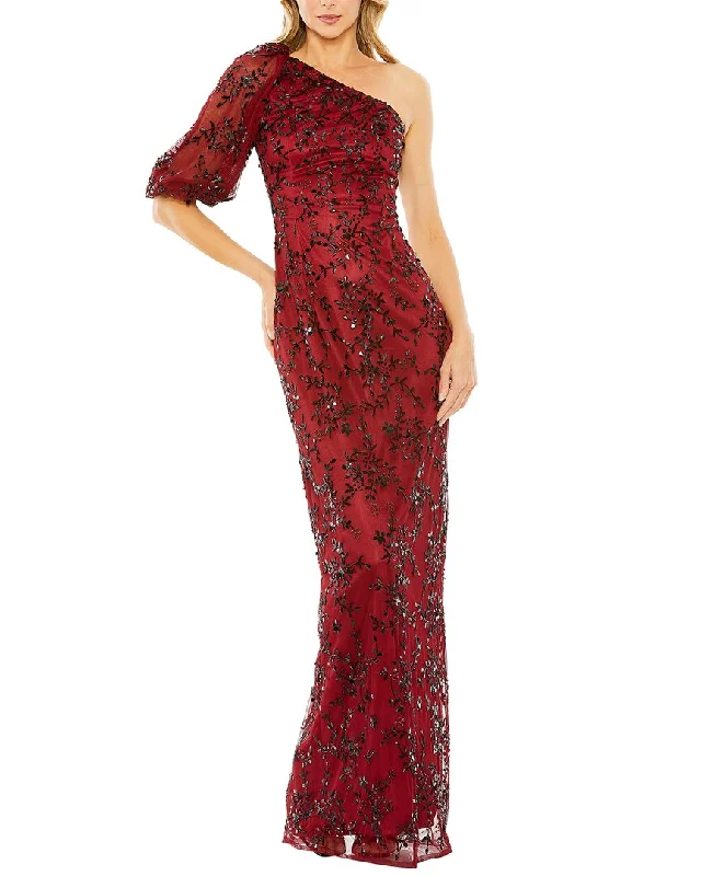 Bold and sophisticated looks for every woman   Mac Duggal One-Shoulder Puff Sleeve Embellished Column Gown