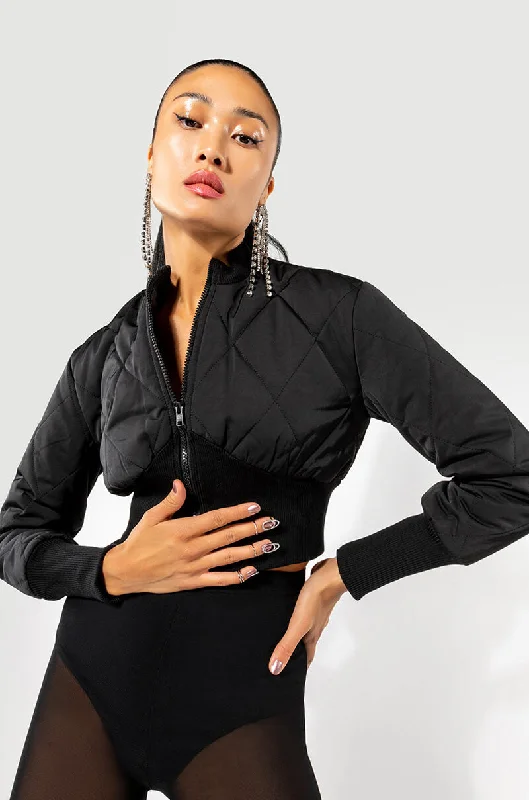 FITTED QUILTED BOMBER JACKET WITH RIB BODICE