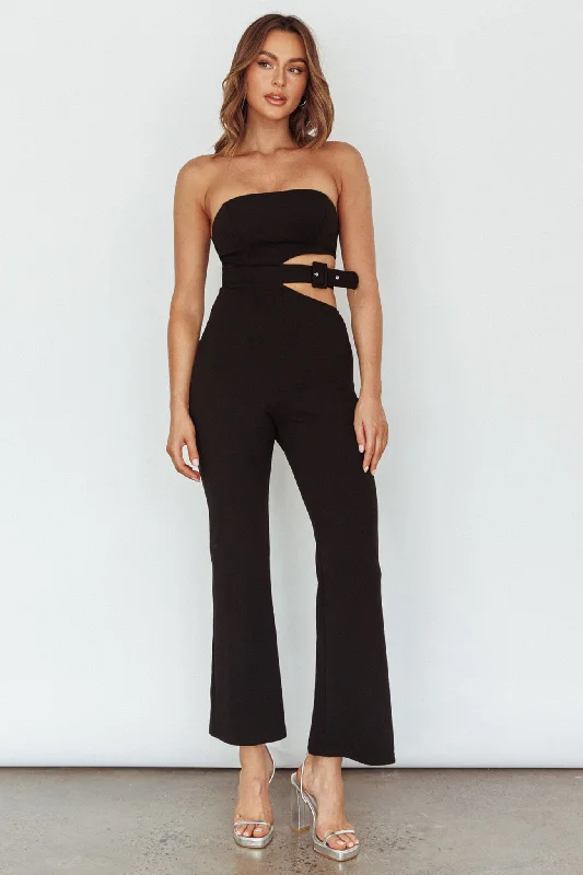 Glisten Cut-Out Buckle Waist Jumpsuit Black