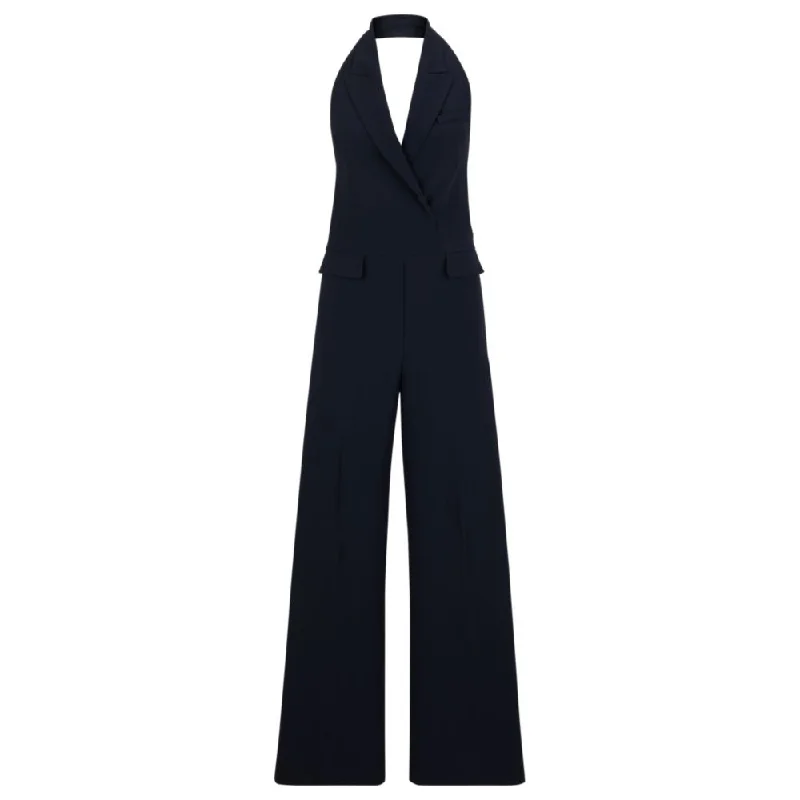 Halterneck jumpsuit with peak lapels