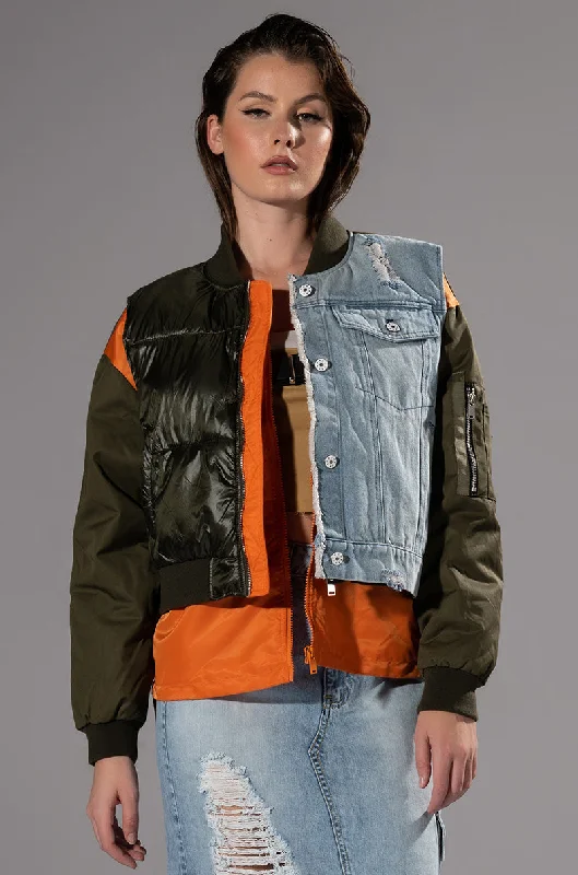 TUCKER MIXED DENIM BOMBER JACKET