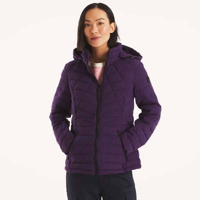 Nautica Womens Puffer Jacket With Removable Hood