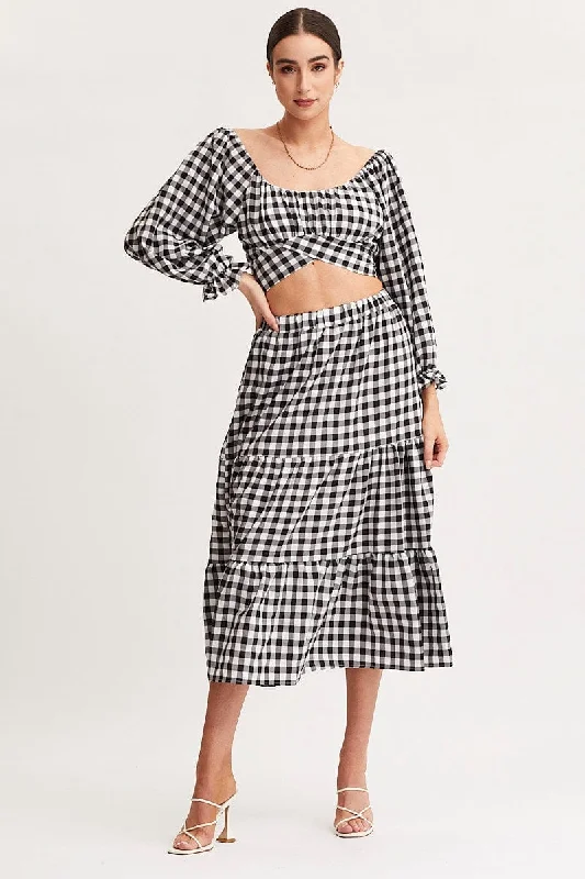 Check Midi Skirt High Rise