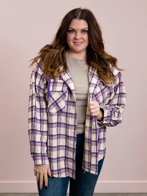 *NEW* Penny Checkered Hooded Shacket | Purple