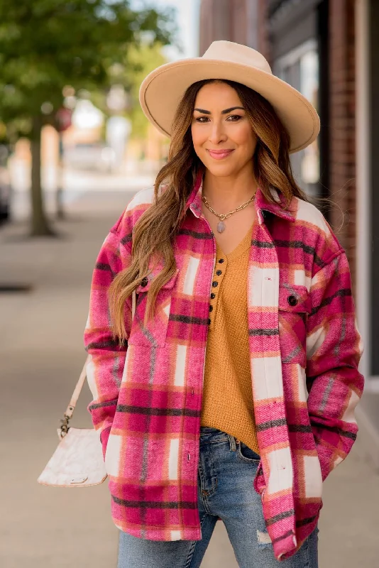 Think Pink Plaid Shacket