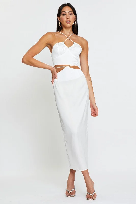 White Slip Skirt Maxi Satin