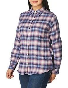 Women's Plaid Flannel Long Sleeve Shirt - Ombre Orchid