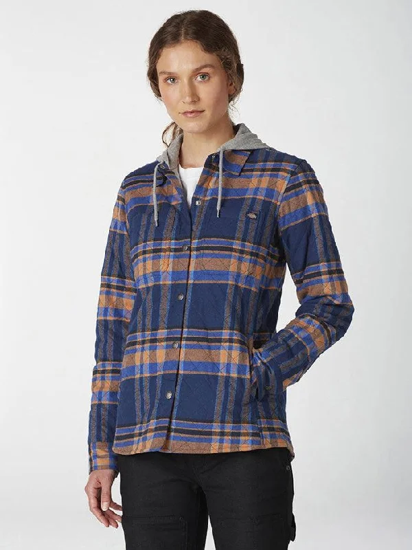 Women’s Flannel Hooded Shirt Jacket - Deep Blue