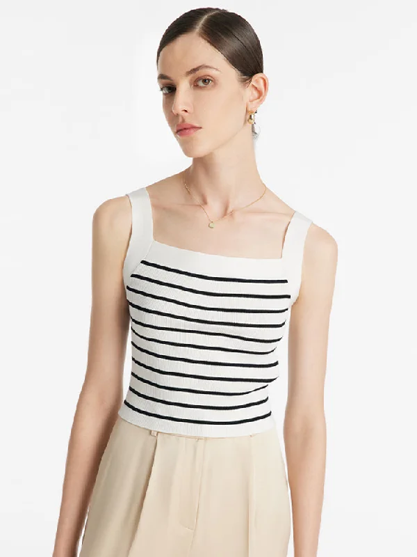 High-quality women’s wear for everyday elegance Acetate Striped Square Neck Women Knit Vest High-quality women’s wear for everyday elegance Acetate Striped Square Neck Women Knit Vest