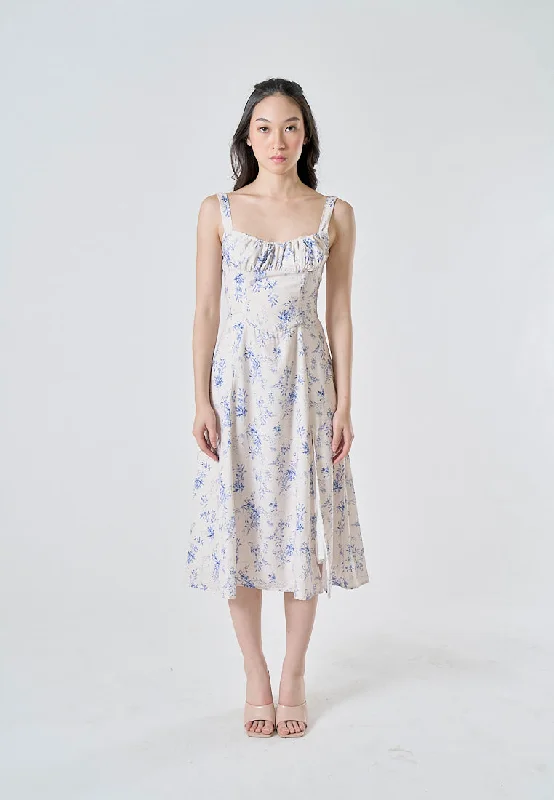 Sporty-chic women’s apparel for active lifestyles Alonna White Blue Floral Ruched Bust Sleeveless Smocked Zipper Back Midi Dress Sporty-chic women’s apparel for active lifestyles Alonna White Blue Floral Ruched Bust Sleeveless Smocked Zipper Back Midi Dress