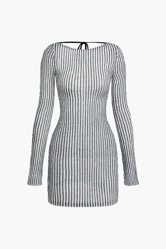Fashion-forward styles that make a statement   Stripe Tie Backless Round Neck Long Sleeve Mini Dress