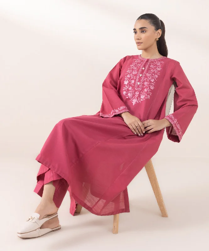 Luxurious fabrics and modern designs for women   Embroidered Light Khaddar Shirt