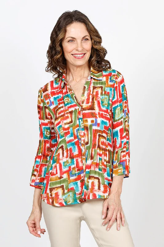Fashion-forward styles that make a statement   Cali Girls Geometric Pleated Bell Sleeve Blouse