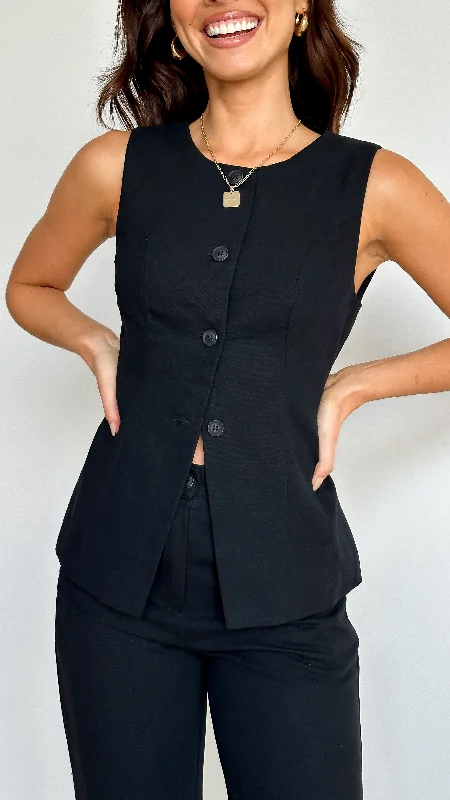 Fashion pieces that complement every woman’s style   Louella Button Up Vest - Black