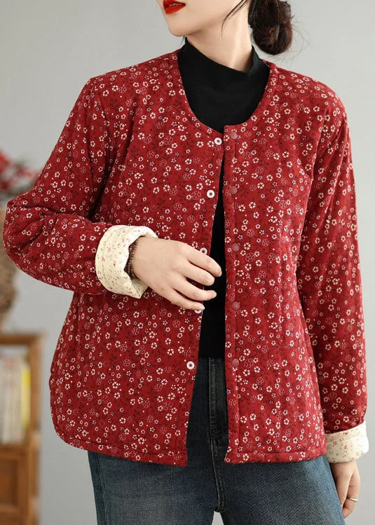 Chic, modern fashion for empowered women Vintage Red O Neck Button Print Thick Coats Winter Chic, modern fashion for empowered women Vintage Red O Neck Button Print Thick Coats Winter